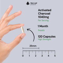 Activated Charcoal Capsules - 120 High Strength Activated Charcoal Tablets Alternative - 1040mg Per Serving, Helps Reduce Excessive Flatulence After Eating - Made in UK By New Leaf