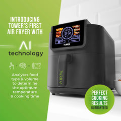 Tower 8L AIRX Digital Single Basket Air Fryer with A.I. & Vortx Technology, 6 Cooking Pre-sets, Space Saving Design, 60 Minute Timer, 1500W, Grey, T17158