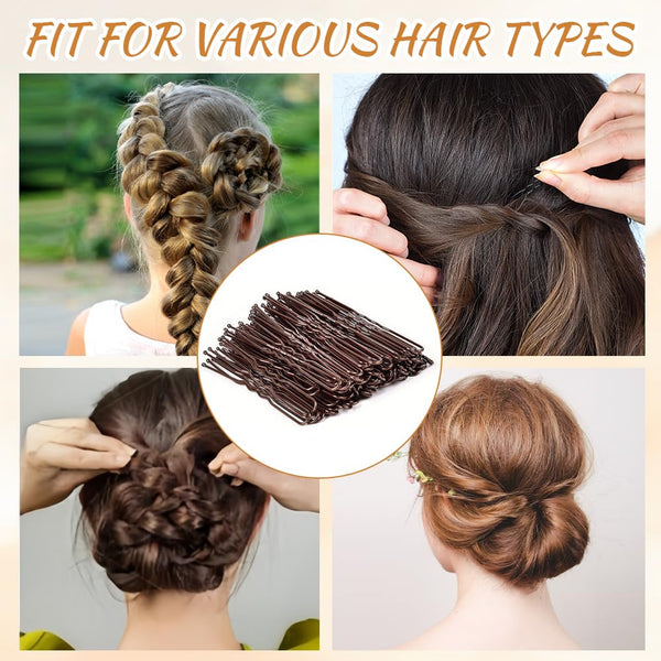 Aucuu 300 Pcs Bobby Pins Kit, Hair Pins for Women, Hair Grips, 100 Black Waved Hair Pins (50pcs L+50pcs S), 100 Black U Shaped H-air P-ins, 100 White Elastic Bands, with Storage Box