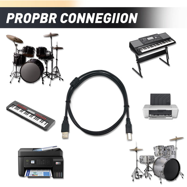 Printer Cable, 2M USB B MIDI Cable USB 2.0 A to B Lead Cord Compatible with Printers Scanners Digital Piano Midi Controller Keyboard Audio Interface Recording USB Microphone DSi/DSi XL/3DS/3DS