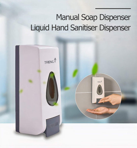 TRIENCY Soap Dispenser, Hand Sanitizer Dispenser Wall Mounted Manual 320ml, Hand Sanitiser Dispenser, Hand Wash, Hand Gel Dispenser, Bathroom Shower Gel, Shampoo, Bonus USE HAND SANITISER Sign Sticker