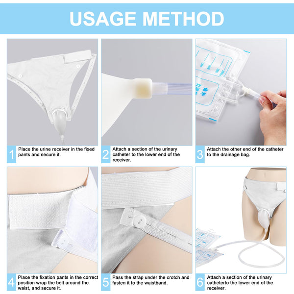 Wearable Urine Collector with Soft Silicone Cup, Adjustable Breathable Pants, Long Drainage Tube, 1000ml Day Bag and 2000ml Night Bag, External Catheter for Men for Elderly Male Black
