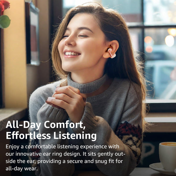 TOZO OpenEarRing Open Ear Headphones, Clip On Earphones, Lightweight Comfort, Wireless Open Ear Earbuds with Smart Digital Display, 40H Playtime, IPX5 Waterproof, Bluetooth 5.4, Custom EQ (Pink)