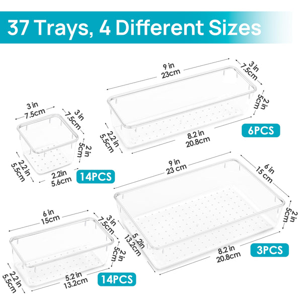 Vtopmart 37 Pack Drawer Organiser, 4-Size Versatile Bathroom and Vanity Drawer Organiser, for Makeup, Office