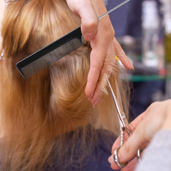 JANYUN 3 Pcs Rat Tail Combs Salon Hairdressing Comb with Stainless Steel Handle, Fine Tooth Combs for Women, Barber