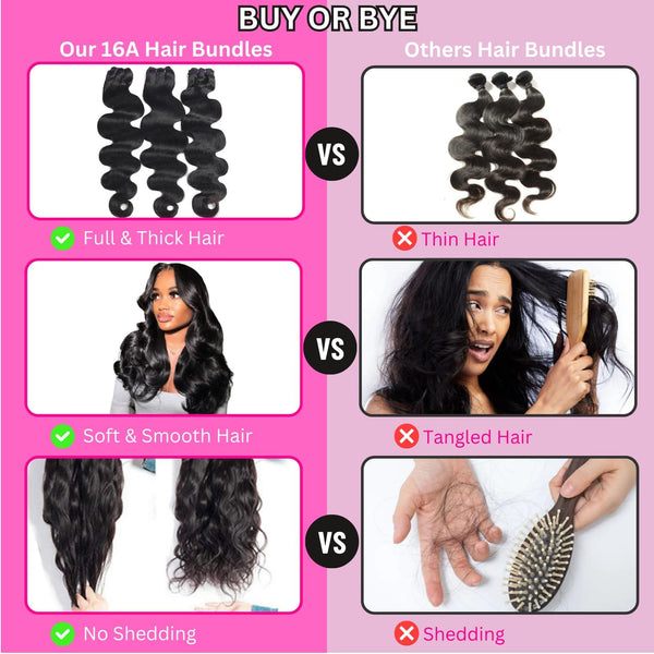 Beauty Queen 16A Body Wave Bundles Human Hair (16 18 20 Inch) 100% Unprocessed Brazilian Virgin Weave 3 Bundles Human Hair Full And Thick Remy Hair Extensions Natural Color for Women