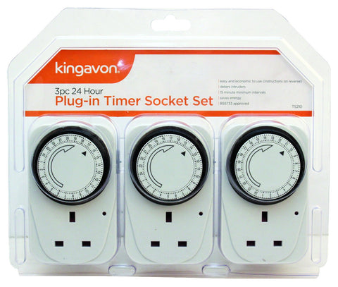 Kingavon BB-TS210 Plug-in Timer Socket UK 24 Hour Energy Saver Switch On-Off Program Lights Appliances White 3 Pack