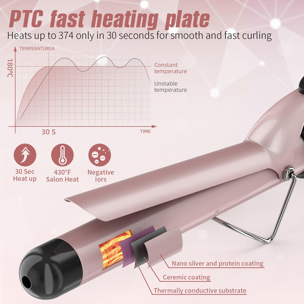 Culing Tongs, 25mm Hair Curler with Adjustable Temperature Ceramic Curling Iron for Long & Medium Hair, Digital Display, Curling Wand with Glove, Dual Voltage (25mm)