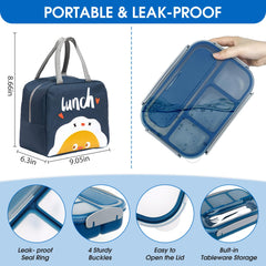 Wotplay 1300ml Bento Box, Lunch Box with 5 Compartments with Lunchbox Bag, Spoon and Fork, Leak-Proof Bento Lunch Box for Kids, Adults, School, Picnic, Travel, Microwave Safe (Blue)