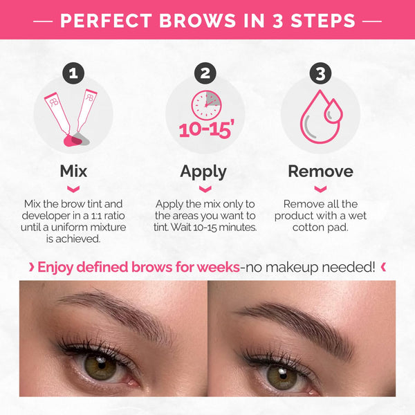 RB RENATA BEAUTY Brow Tint Kit – Eyebrow Tint Set – Dye Kit with Color Tint, Cream Developer and Styling Brush – Long-Lasting Effect Up to 4 Weeks – 30 Applications [Light Brown]