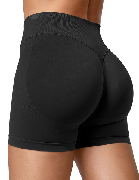 ZAAYO Damen Sport Shorts Hidden Scrunch Workout Auswirkungen Short 4.5 "Scrunch Butt Lifting Gym Short Nahtlose Booty Biker Shorts Schwarz L