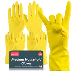 SOL 4 Pairs Household Rubber Gloves Medium | Yellow Medium Gloves | Washing Up Gloves Medium | Non Slip Cleaning Gloves | Bathroom and Kitchen Gloves | Dishwashing Gloves | Heavy Duty Rubber Gloves