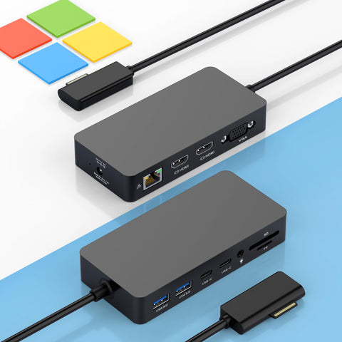 New Microsoft Surface Dock Triple Displays Dual HDMI+VGA with Power Adapter,12 in 1 Surface Docking Station for Microsoft Surface Pro 12/11/10/9/8/X/7/6/5/4/3,Surface Laptop 7/6/5/4/3/2/1,Book Go