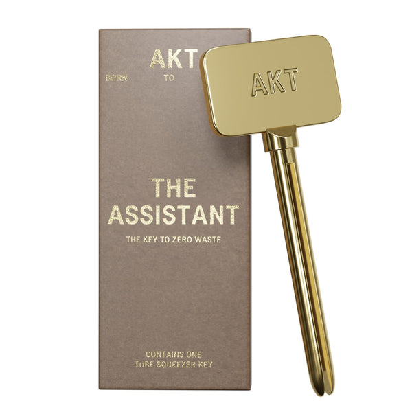 AKT, THE ASSISTANT. Tube squeezer key — The key to ZERO WASTE. 100% PLASTIC FREE & RECYCLABLE — Squeeze out every last drop of your NATURAL DEODORANT BALM from AKT LONDON