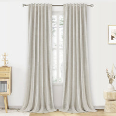 PANGSINNE 100% Blackout Linen Curtains 96 inch Length - 2 Panels Set Thermal Insulated Black Out Drapes for Living Room Bedroom Back Tab/Rod Pocket Room Darkening Window Curtain 8 FT