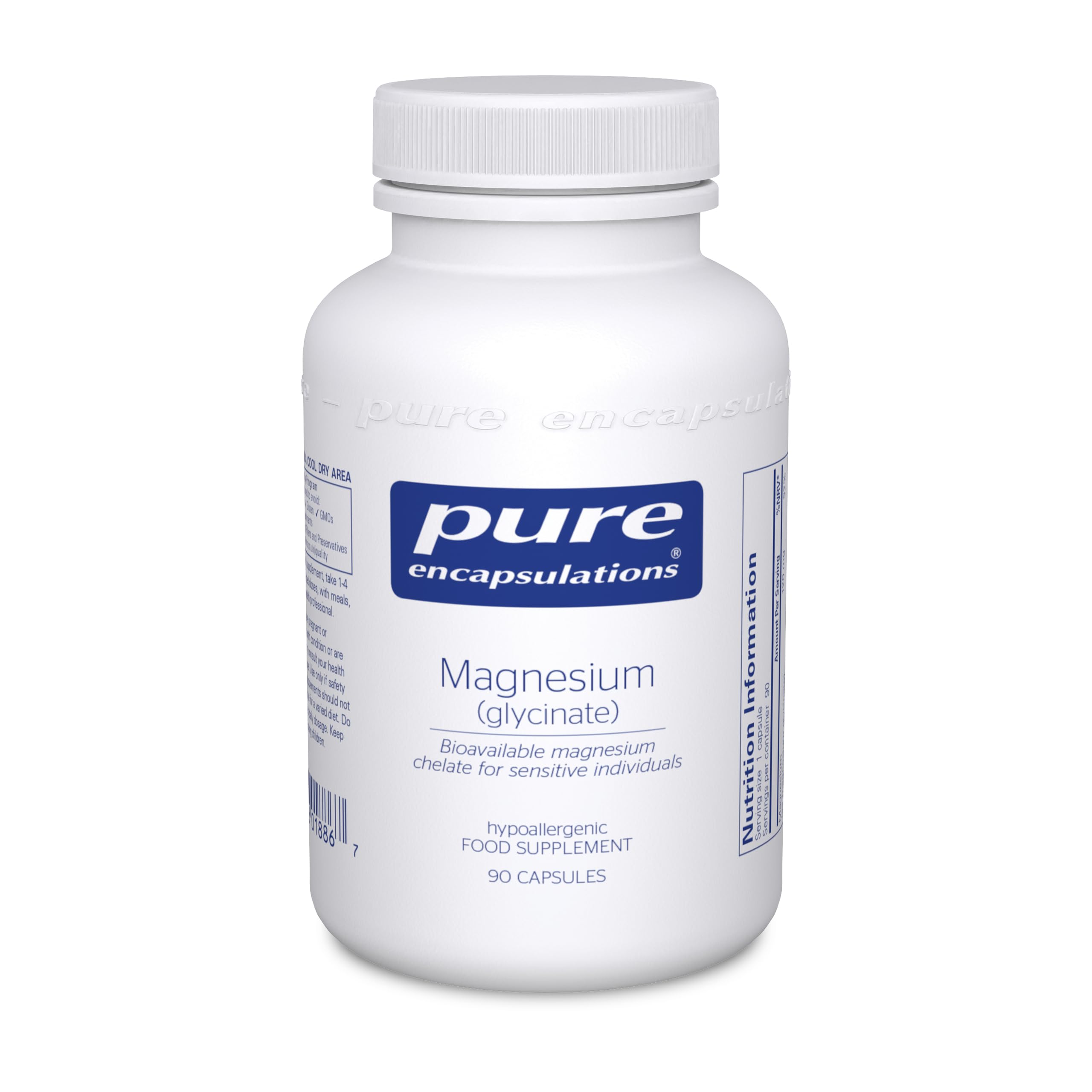Pure Encapsulations Magnesium Glycinate 120mg - Bioavailable Magnesium Chelate Tiredness and Fatigue Supplement - 90 Capsules