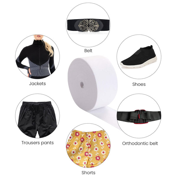 Trimming Shop 75mm (3 Inch) Wide Flat Elastic Band, Stretchable Waistband Tape Elastic Cord for Sewing Clothing, Garments, Dressmaking, DIY Craft Projects, White, 5 Metres