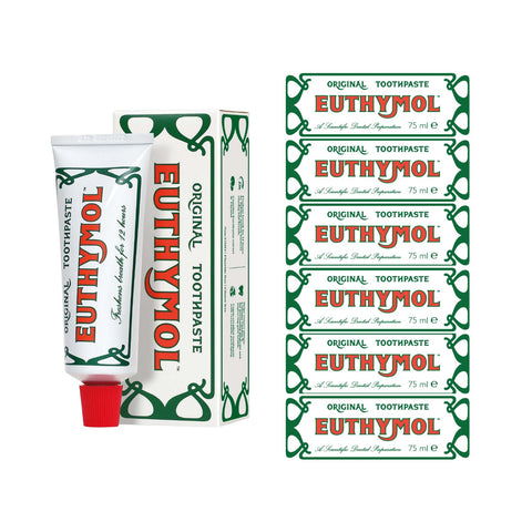 Euthymol Original Toothpaste 75ml x 6, Fluoride Free Anti-Plaque Antibacterial Cavity Teeth Gums Clean Healthy Protection Refresh Daily Oral Enamel Dental Care