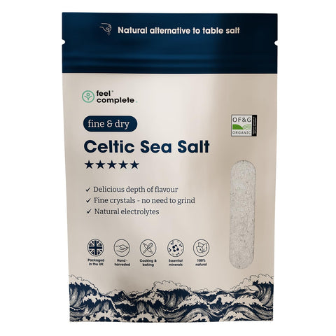 Feel Complete | 800g Fine & Dry Celtic Sea Salt | No Need To Grind | Organic Approved | Essential Minerals & Electrolytes | Natural Alternative To Table Salt | Lab Tested