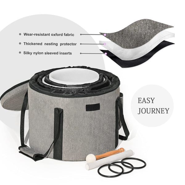 CVNC Set of 3 PCS 440HZ 8" A + 10" F + 12" C Frosted Quartz Crystal Singing Bowls with Travel Carry Case Bag for Sound Healing and Meditation