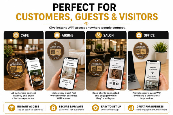 TAPiTAG Bamboo WiFi Porter – NFC Tap & QR Code WiFi Sign | Connect to WiFi in Seconds | No App Required | No Subscription | Custom Landing Page | Café, Airbnb, Hotel & Office (70mm)