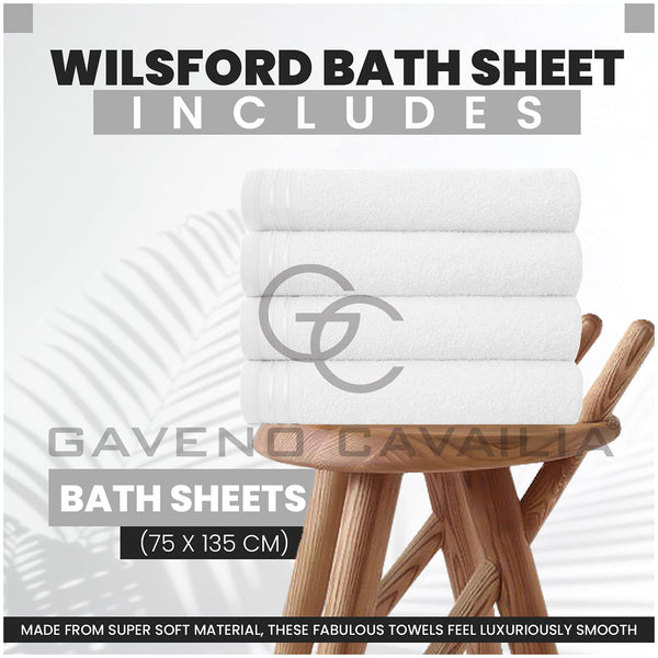 GC GAVENO CAVAILIA Large Towels Bath Sheet - Highly Absorbent Egyptian Cotton Towel Set - 4 Pack Extra Soft Large Bath Towel White - Quick Dry Bath Sheets - 450 GSM Washable Towels, 75X135 Cm