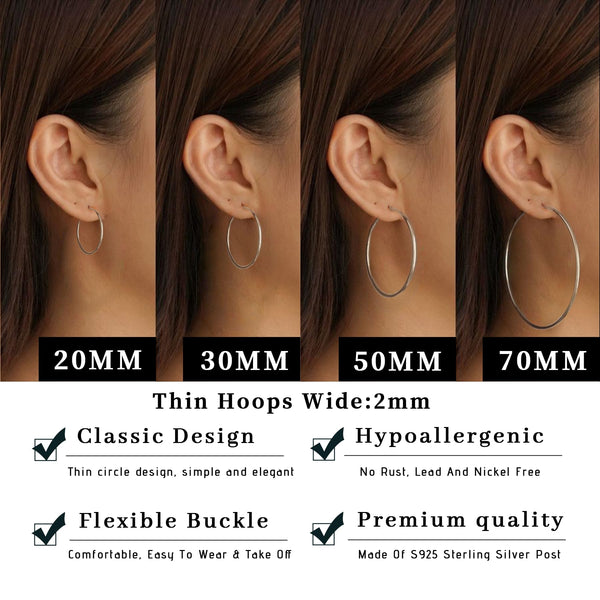 Senteria Creolen Silber 925 für Damen Hypoallergen Ohrringe Creolen Silber 925 Groß Leichte Dünne Damen Mädchen Ohrringe 30mm