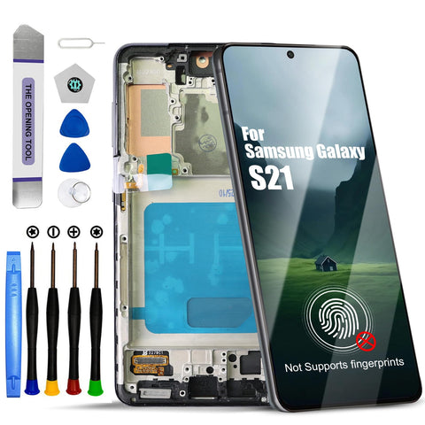DTD Display for Samsung Galaxy S21 5G SM-G991B, SM-G991B/DS LCD Screen Replacement Touch Screen Assembly with Tools (Black with Frame, No Fingerprint Recognition)