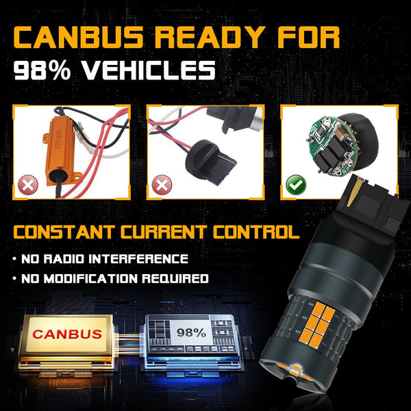 Sidaqi T20 7440 LED Amber Yellow CANBUS Error Free 25W 4800LM 30SMD 3020 Chips Super Bright Anti Hyper Flash 582 W21W LED Indicator Bulb for Front and Rear Turn Signal Light 12-24V (Pack of 2)