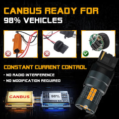 Sidaqi T20 7440 LED Amber Yellow CANBUS Error Free 25W 4800LM 30SMD 3020 Chips Super Bright Anti Hyper Flash 582 W21W LED Indicator Bulb for Front and Rear Turn Signal Light 12-24V (Pack of 2)