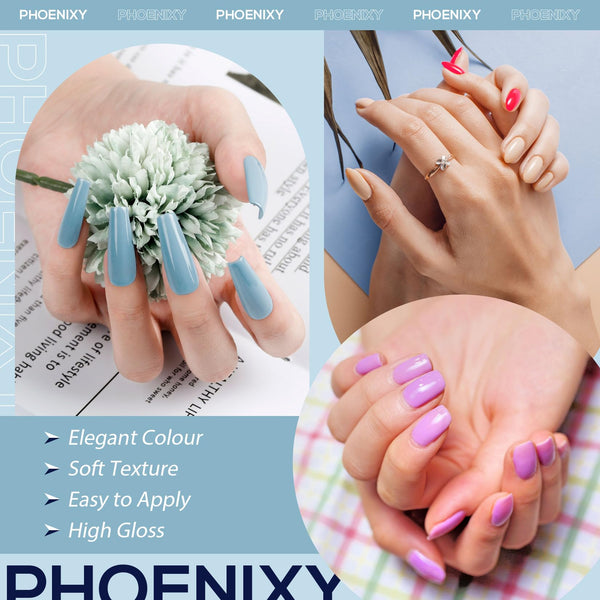 Phoenixy Gel Nail Polish - 60pcs 7ml Gel Nail Polish Set UV Soak-off Nail Polish with Base Coat and Glossy Matte Glitter Top Coat Nail Varnish Sets Manicure Kit for Women