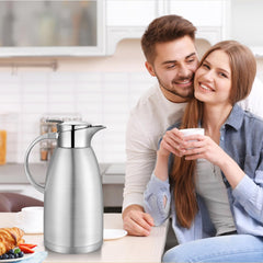 Osrioal 2.3L Thermal Coffee Carafe with Press Button Top, Stainless Steel Insulated Coffee Pot, Double-Walled Vacuum Jug, Thermal Jug Dispenser, for Hot and Cold Drinks, Silver