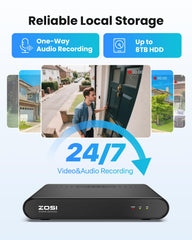 ZOSI 8CH 5MP PoE CCTV Camera System Outdoor Indoor, 2.5K 8 Channel H.265+ PoE NVR Built-in 2TB HDD, 4X 4MP Wired Home Security Cameras, AI Human Detection, 100ft IR Night Vision, Remote Access