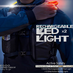 EGOO - LED Running Vest with Multi-Pockets for Men and Women, Lightweight Hydration Vest for Running & Outdoor Activities, Rechargeable LED Safety Light x2 + 500ml Soft Flask x1