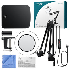 YGiTK Magnifying Glass with Light and Stand, Desk Magnifier Lamp with Adjustable Swing Arm LED Lighted Magnifying Glass with Clamp Real Glass Lens for Reading, Hobbies, Work & Crafting