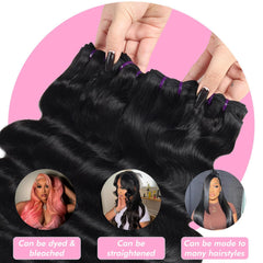 Beauty Queen 16A Body Wave Bundles Human Hair (16 18 20 Inch) 100% Unprocessed Brazilian Virgin Weave 3 Bundles Human Hair Full And Thick Remy Hair Extensions Natural Color for Women