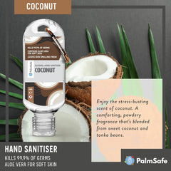 Palm Safe Coconut 3 Pack 60ml Anti Bacterial Premium Hand Sanitiser Travel Size Refillable Clip Bottle Quick Drying Non Sticky Extra Moisturising Kills 99.9% of Viruses and Bacteria