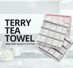 Luxury Nights 100% Cotton Terry Tea Towel Kitchen Cloth Heavy Duty Quick Dry Soft, Super Absorbent and Lint Free Kitchen Towels 40cm x 65cm Multicolor Check (10 Pack)