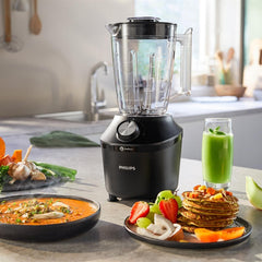 Philips Blender 3000 Series, ProBlend System, 2L Maximum Capacity, 1.25L Effective Capacity, 600W, 2 Speed Settings & Pulse, Glass Jar, Black (HR2291/01)