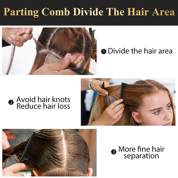 HEYMKGO 14 Pcs Professional Barber Hair Comb Set for Men & Women, Hair Cutting Kit with Wide Tooth Comb, Rat Tail Comb, Clipper Brush, Neck Duster, Styling Clips for Salon Grooming Tools (Black A)