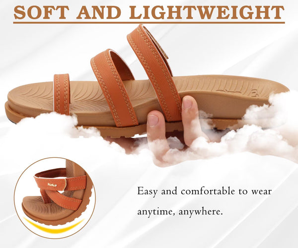 KuaiLu Womens Slides Sandals With Arch Support Comfort Plantar Fasciitis Yoga Mat Cushion Sandals Fashion Summer Beach Walking Adjustable Ladies Flat Orthotic Slip On Sandles Khaki Size 6