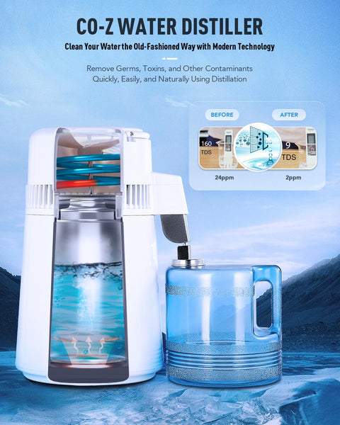 CO-Z Water Distillers, Pure Distilled Water Machine for Home Countertop Table Desktop, 4L Distiller Water at Home, 4 Liter Water Purifier to Make Clean Water for Home Use