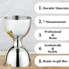 Professional Bartender Jigger - Premium Cocktail Bell Jiggers - 1oz & 2oz Double-Sided Stainless Steel Measuring Cup with Etched Inside Markings, Easy Read Ounce Lines for Home Bar & Cocktail Making