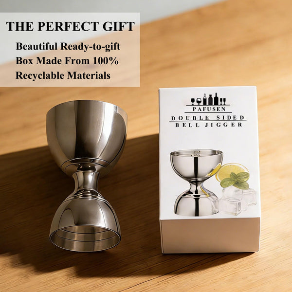 Professional Bartender Jigger - Premium Cocktail Bell Jiggers - 1oz & 2oz Double-Sided Stainless Steel Measuring Cup with Etched Inside Markings, Easy Read Ounce Lines for Home Bar & Cocktail Making