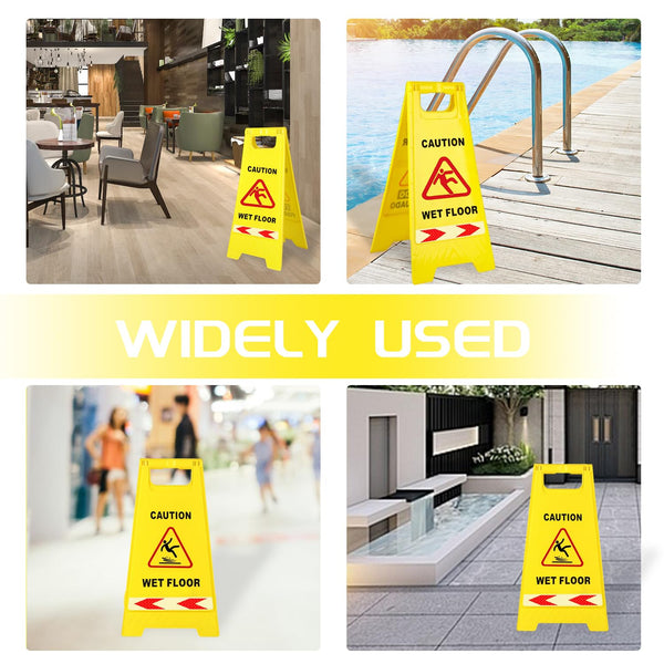 Caution Wet Floor Sign,4 Pack,24 Inches Bilingual Warning Signs,2-Sided Fold-Out,A Frame Safety Wet Floor Signs Commercial (Yellow)