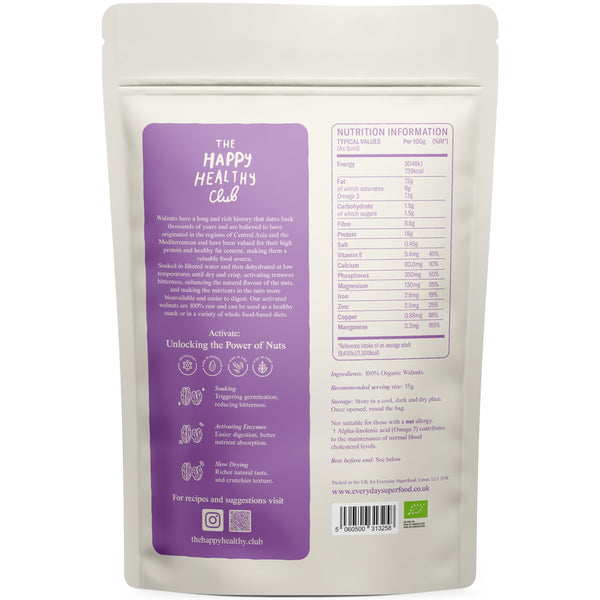 Everyday Superfood Organic Activated Walnuts 190g, Unsalted, Raw Sprouted Walnut Pieces, Vegan & Kosher (Pack of 2)