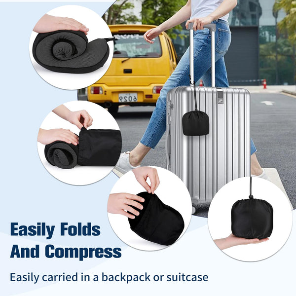 Cirorld Travel Pillow for Airplane, Neck Pillow for Travel, Memory Foam Travel Neck Pillow for Adults, Adjustable & Compact Flight Pillow, Ergonomic Neck Cushion, With Ear Plugs, Eye Mask, Carry Bag