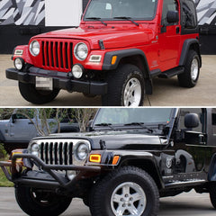 Tonsya For 1997 1998 1999 2000 2001 2002 2003 2004 2005 2006 Jeep Wrangler TJ Front Corner Turn Signal Parking Lights & Daytime running lamps 2 IN 1 Smoked Lens 55157033AA, 55157032AA