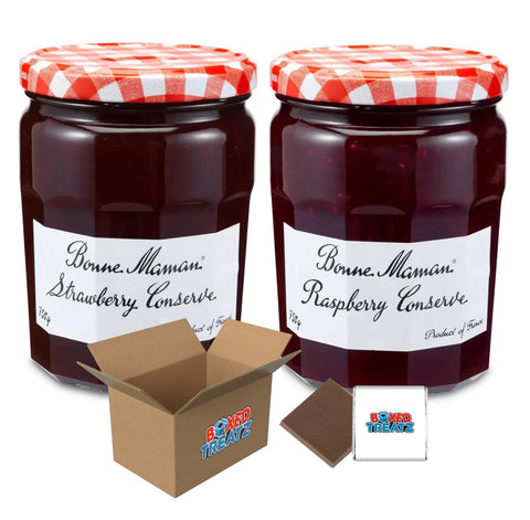 Bonne Maman Berry Medley: 750g Strawberry Preserves + 750g Raspberry Conserve, Delightfully Boxed Treatz