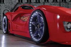 ark future Racing Car Bed for Kids – Single Children’s Bed with LED Lights, Remote-Control Lighting & Padded Leather Cushioning (Red, Single With Mattress)